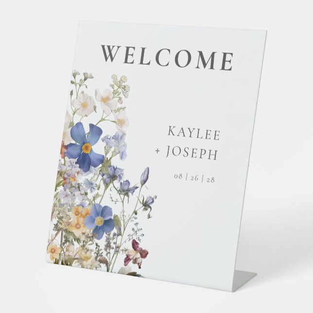 Rustikale Wildblumen Lila Hochzeit Sockelschild (Vorderseite)