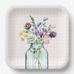 Rustikale Wildblumen-Mason-Glas-Picknick-Braut-Hoc Pappteller