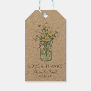 Rustikale Wildblumen-Mason-Jar-Liebe und Dankbarke Geschenkanhänger