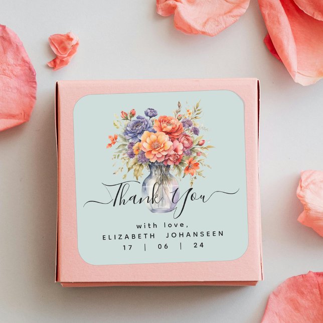 Rustikale Wildblumen Mason Jar Vielen Dank Quadratischer Aufkleber (Von Creator hochgeladen)