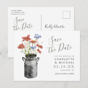 rustikale Wildblumen Milchbucket Save the Date Postkarte