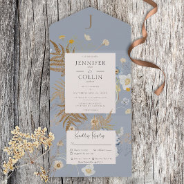 Rustikale Wildblumen Monogram Dusty Blue Dinner All In One Einladung