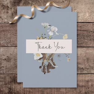Rustikale Wildblumen Monogram Dusty Blue Wedding Dankeskarte
