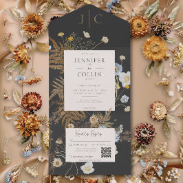 Rustikale Wildblumen Monogram QR Code All In One Einladung