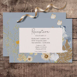 Rustikale Wildblumen Monogramm Dusty Blue Empfang Begleitkarte