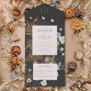 Rustikale Wildblumen Monogramm Schwarz Kein Abende All In One Einladung