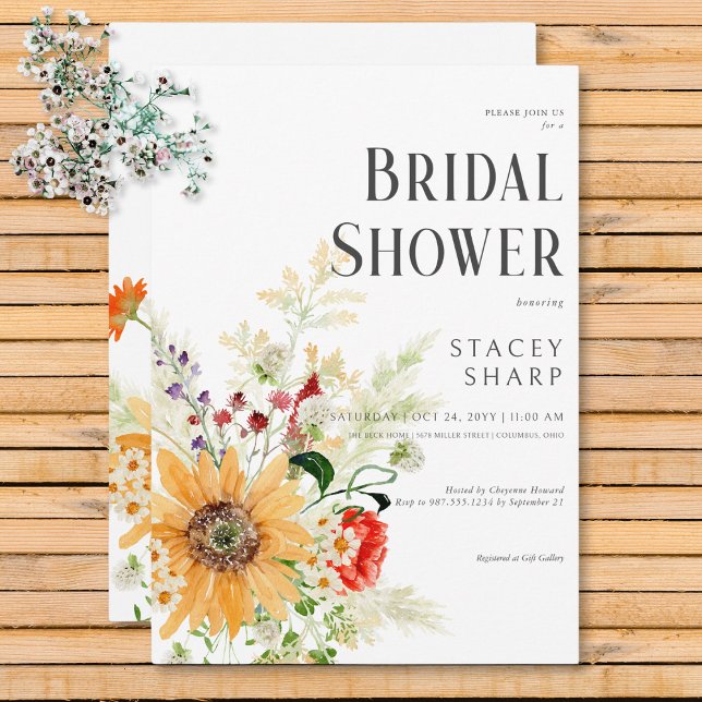 Rustikale Wildblumen & Sonnenblumen Brautparty Einladung (Rustic Wildflowers & Sunflowers Bridal Shower Invitation)