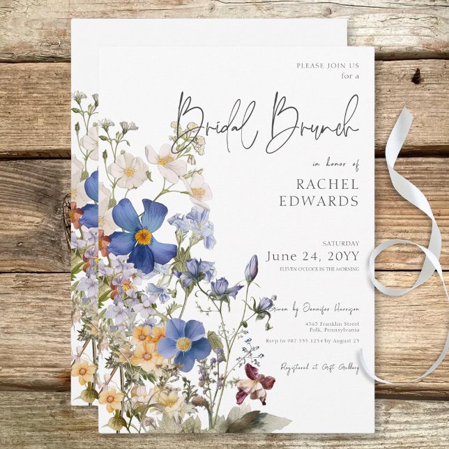Rustikale Wildblumen Wasserfarbe Bridal Brunch Einladung (Rustic Meadow Wildflowers Watercolor Bridal Brunch Invitation)
