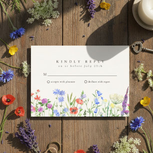 Rustikale Wildblumen-Wiese Hochzeit RSVP Karte