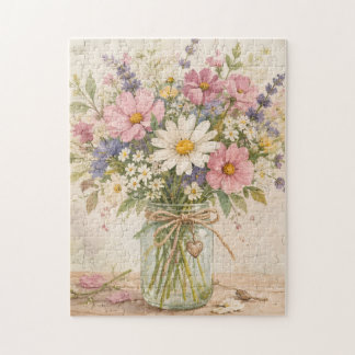 Rustikale Wildblumenbouquet in einer antiken Mason Puzzle