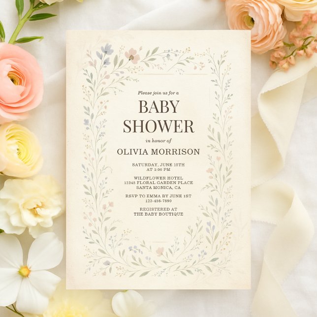 Rustikale Wildblumengarten-Boho-Baby-Party Einladung (Von Creator hochgeladen)