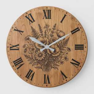 Rustikale Wildblumenstrauß-Wanduhr  Große Wanduhr