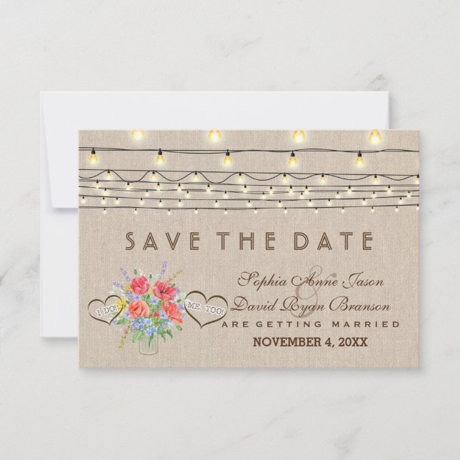Rustikale, wilde Blume Linen Wedding rettet das Da Save The Date (Vorderseite)