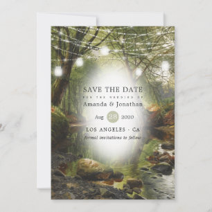 Rustikale wilde Waldgrün-Hochzeit Save The Date