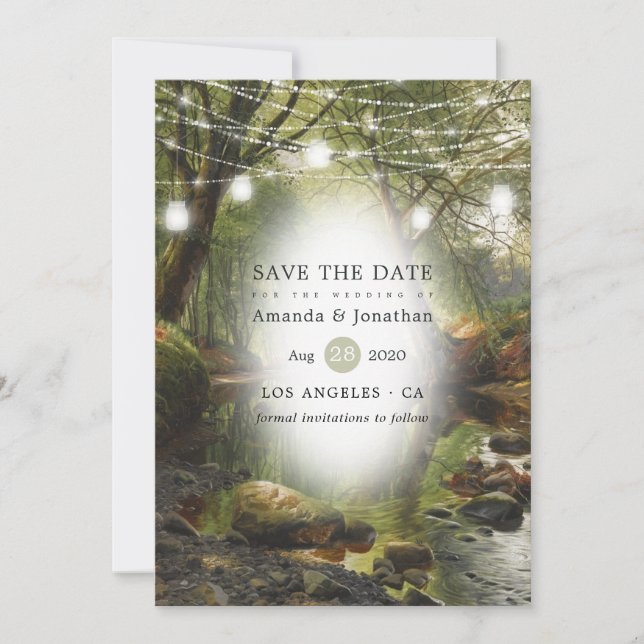 Rustikale wilde Waldgrün-Hochzeit Save The Date (Vorderseite)