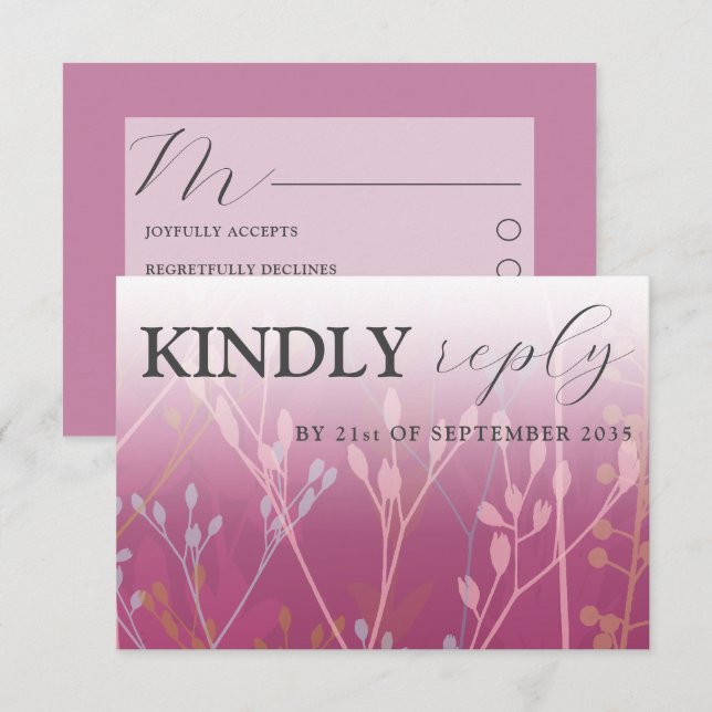 Rustikale Wildgras Dunkelrosa UAWG Wedding RSVP Karte (Vorne/Hinten)