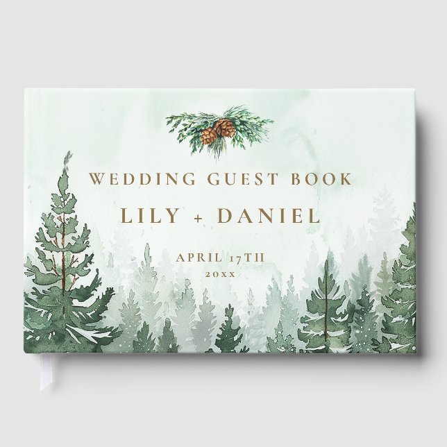 Rustikale Wildnis Kiefernwald Hochzeit Gästebuch (Vorderseite)