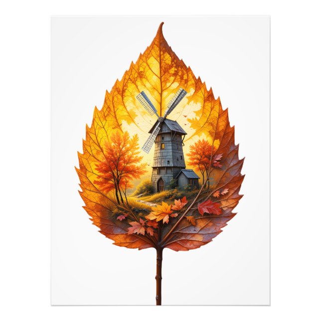 Rustikale Windmühle im Herbstglühen Fotodruck (Vorne)