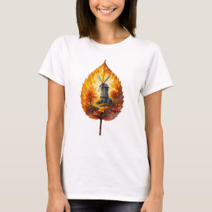 Rustikale Windmühle im Herbstglühen T-Shirt