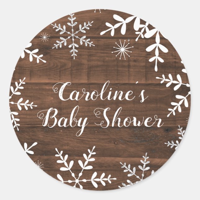 Rustikale Winter Baby Showflakes Runder Aufkleber (Vorderseite)