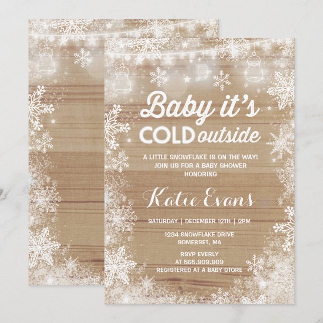 Rustikale Winter-Babyparty laden Einladung (Vorne/Hinten)