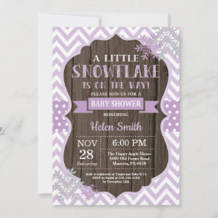 Rustikale Winter-Babyparty - Lila Schneekristalle Einladung