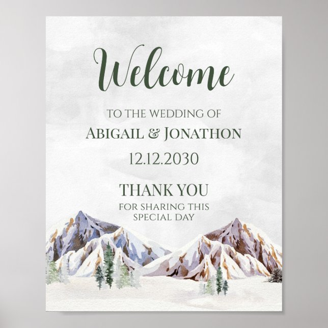 Rustikale Winter-Berghochzeit Willkommen Poster (Vorne)
