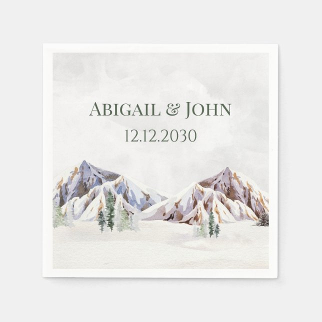 Rustikale Winter-Bergwald-Hochzeitsserviette Serviette (Vorderseite)