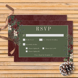 Rustikale Winter Berries & Pine Burgund Abendessen RSVP Karte