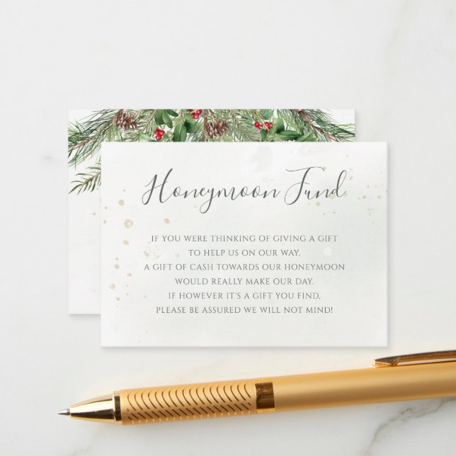 Rustikale Winter Berries Pine Cone Grüne Hochzeit Begleitkarte (Vorderseite/Rückseite Beispiel)