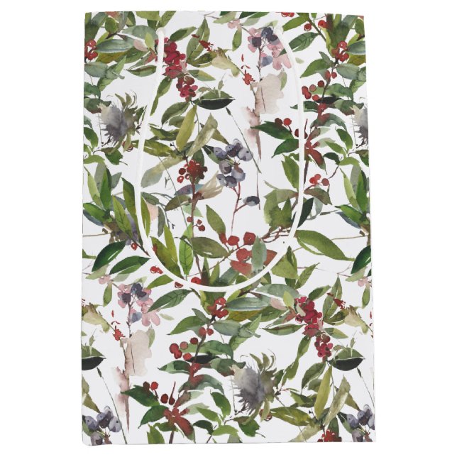 Rustikale Winter Berries Weihnachten Mittlere Geschenktüte (Vorderseite)