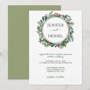 Rustikale Winter Berry Pine Grüne Hochzeit Einladung