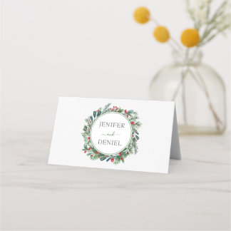 Rustikale Winter Berry Pine Grüne Hochzeit Platzkarte