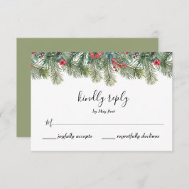 Rustikale Winter Berry Pine Grüne Hochzeit RSVP Karte