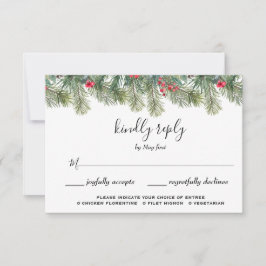 Rustikale Winter Berry Pine Grüne Hochzeit RSVP Karte