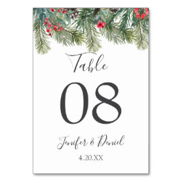 Rustikale Winter Berry Pine Grüne Hochzeit Tischnummer