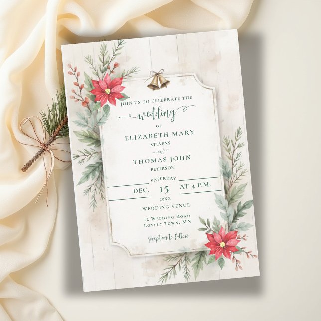 Rustikale Winter Botanische Florale Holz Moderne H Einladung ( rustic winter botanical floral wood modern wedding invitation)