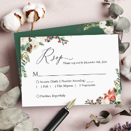 Rustikale Winter Elfenbein Pine Cone Hochzeit RSVP Karte