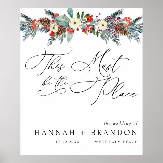 Rustikale Winter floral | Moderne Hochzeitswillkom Poster (Vorne)