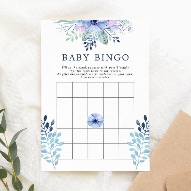 Rustikale Winter Floral Navy Baby Bingo Card Einladung (Von Creator hochgeladen)