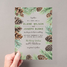 Rustikale Winter Foliage Pine Wedding Acryleinladungen