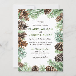 Rustikale Winter Foliage Pine Wedding Einladung