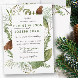 Rustikale Winter Foliage Pine Wedding Einladung