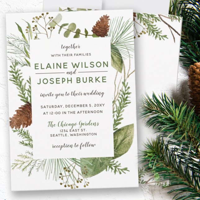 Rustikale Winter Foliage Pine Wedding Einladung (Von Creator hochgeladen)