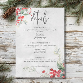 Rustikale Winter Holly & Pine Wedding Details Encl Begleitkarte