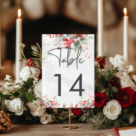 Rustikale Winter Holly & Pine Wedding Tischnummer