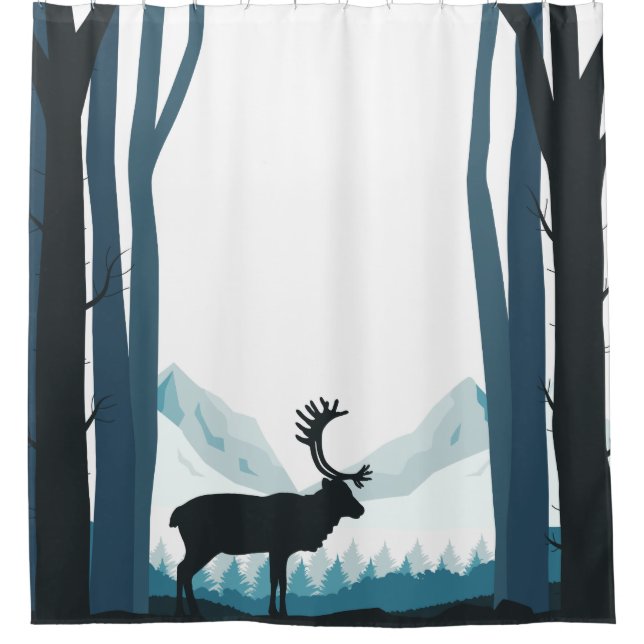 Rustikale Winter-Natur-Illustration Duschvorhang (Vorderseite)