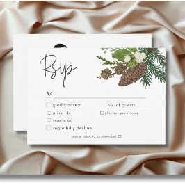 Rustikale Winter Natur & Pine Dinner RSVP Karte
