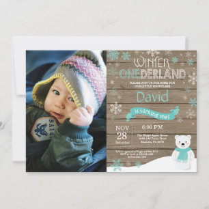 Rustikale Winter-Onederland-Einladung zum 1. Gebur Einladung