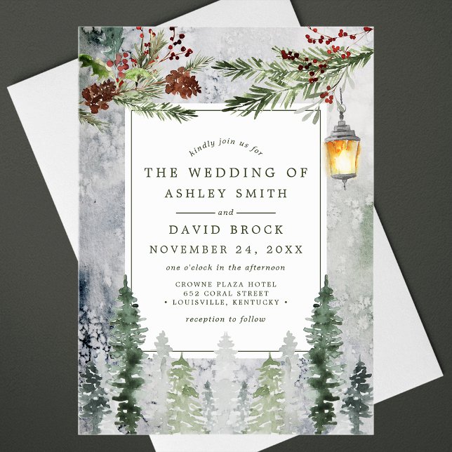 Rustikale Winter Pine Trees Botanische Laternenhoc Acryleinladungen (Von Creator hochgeladen)